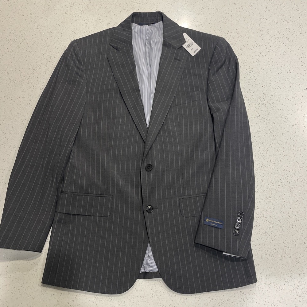 Brooks Brothers Explorer Regent Fit Blazer 38 Short Gray Pinstriped Wool Stretch